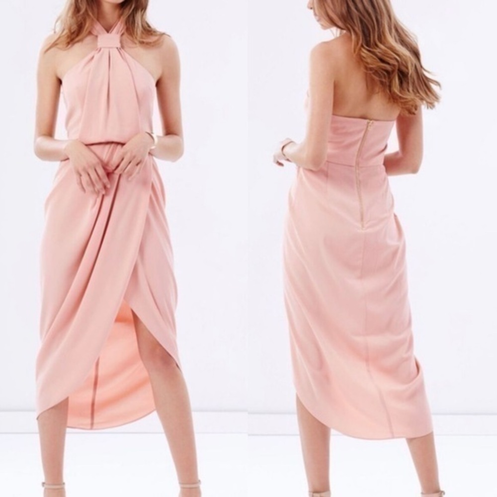 Shona Joy Pink Halter MIDI Dress Size 10